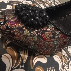 Rocket Dog Ophelia Black Opera Brocade Beaded Heels